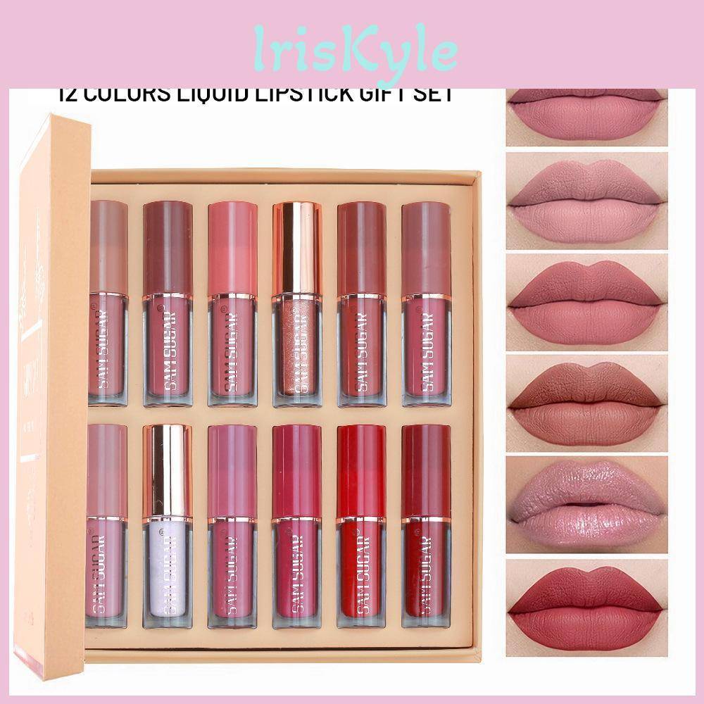 12pcsset Muticolor Sugar Sam Book Lip Gloss Set Matte Velvet Nonstick Cup Longlasting Waterproof Easy Color Lip Gloss Lipstick