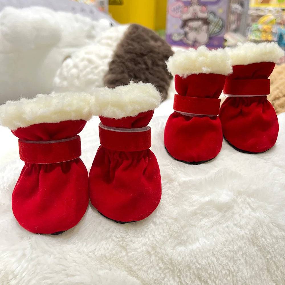 Winter Anti-Slip Dog Boots | Set of 4 for Small & Medium Dogs & Cats - Red / L (L)