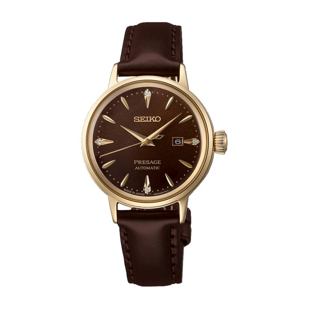 Seiko Ur Presage Cocktail Automatisk 3 visere dato - Accessories - Dame - Grå - ONE SIZE - Læder
