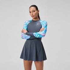 Women's Long Sleeve Swim Dress Grey/Green