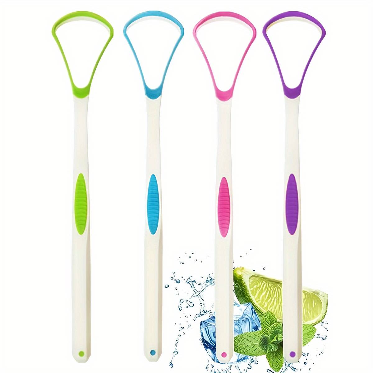 TEMU 4pcs Of Tongue Scrapers, Tools For Cleaning Tongue Coating, Silicone Tongue Brushes For Cleaning, 4-color Cleaning Set, Tongue Cleaning Tools.