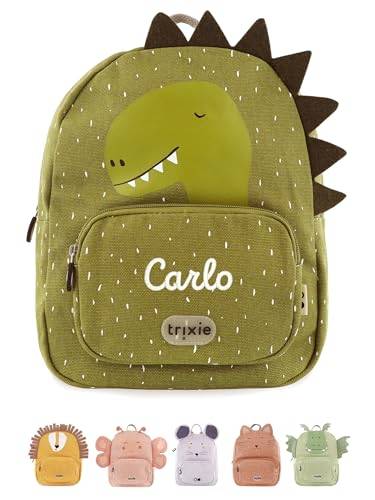 wunderwunsch TRIXIE Kindergartenrucksack, Rucksack für Sportunterricht Schule und Kindergarten, Hort und Krippe, personalisiert mit deinem Wunschnamen (Dino, Klein (5,25 Liter))