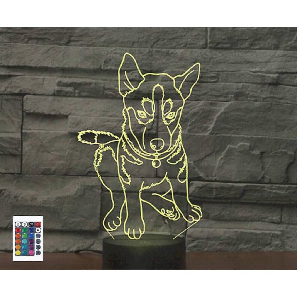 3D Siberian Husky Fjärrkontroll 16 Färg Nattlampor Illusion Akryl LED Bord Nattlampa Barn