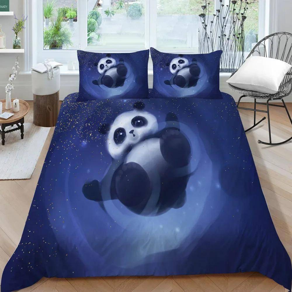 Panda Sängkläder Set för Barn Pojkar Flickor Söt Tecknad Jättepanda Påslakanset KingQueen Storlek Gul Mjuk Polyester Täcke US Twin 173x218cm