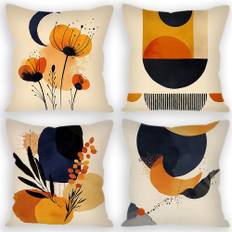 TEMU 4pcs, Flowers Orange Blue Black Art Throw Pillow - Soft And Comfortable Sofa Pillow For Living Room, Bedroom, Couch & Sofa Decor Cushions - Cover With No Pillow