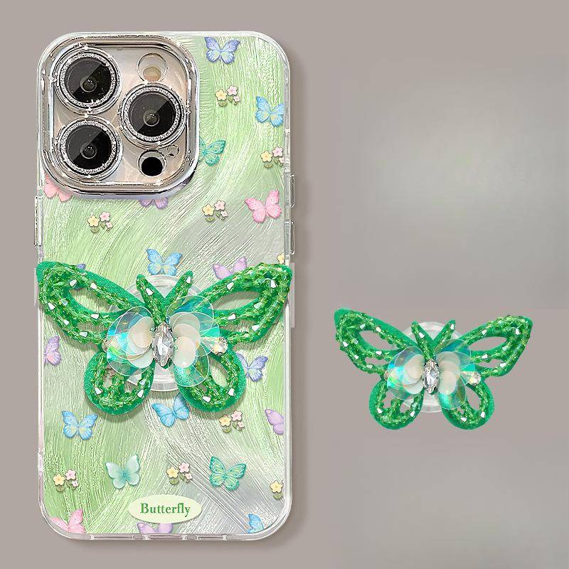 Bead Butterfly Stand Suitable for Apple 16 Mobile Phone Case Huawei Mate60pro Feather Yarn 15 High-end Sense 14/13 Women Redmi K40/K40 Pro.
