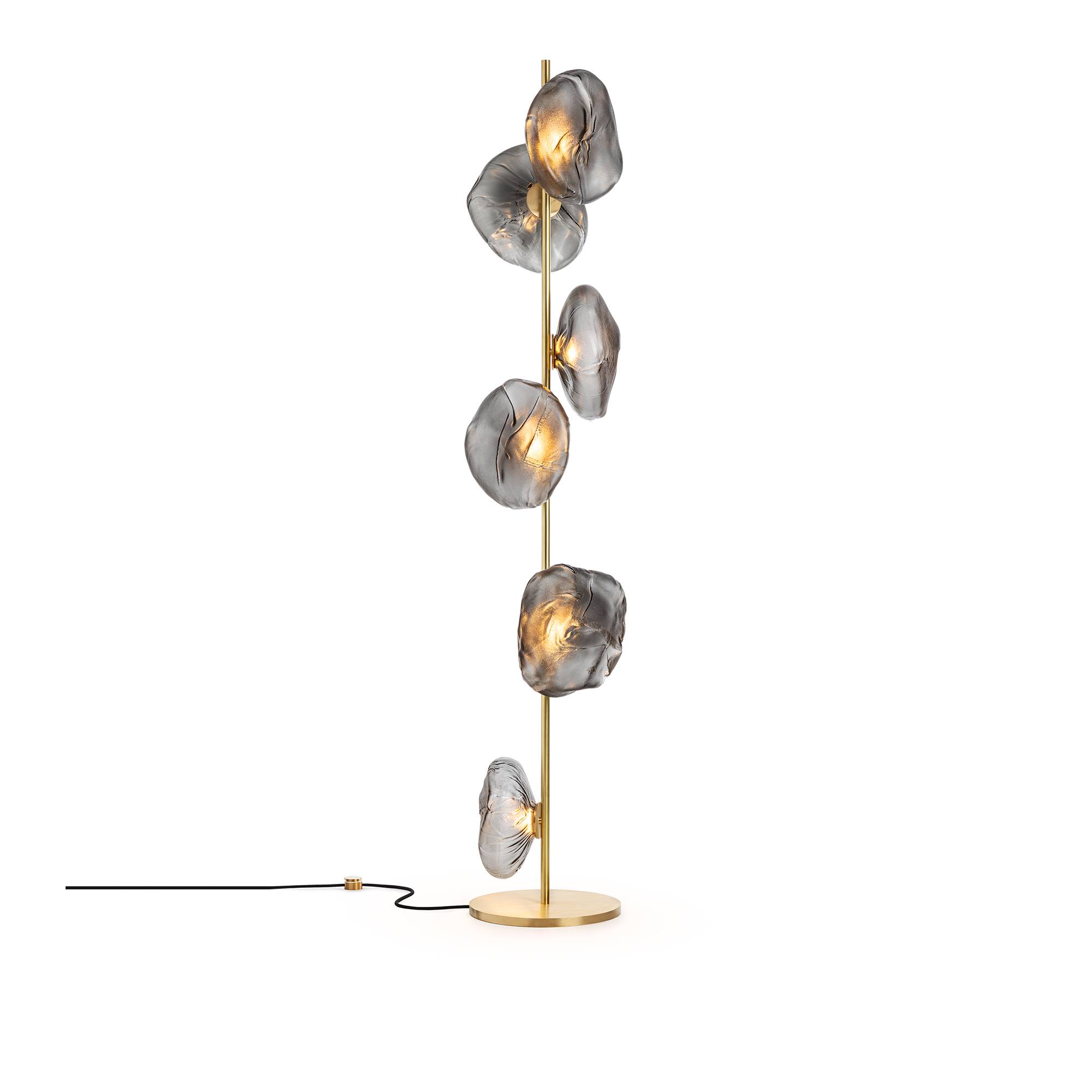 Bocci - 73.6 Stem Floor 6 Inches, Grey 2 Pendants, Brass Stem - Standerlamper - Omer Arbel - Guld,Grå