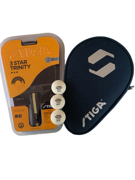 Stiga Trinity 3-stjernet bordtennisbat + STIGA batcover + 3 stk 3-stjernede bolde