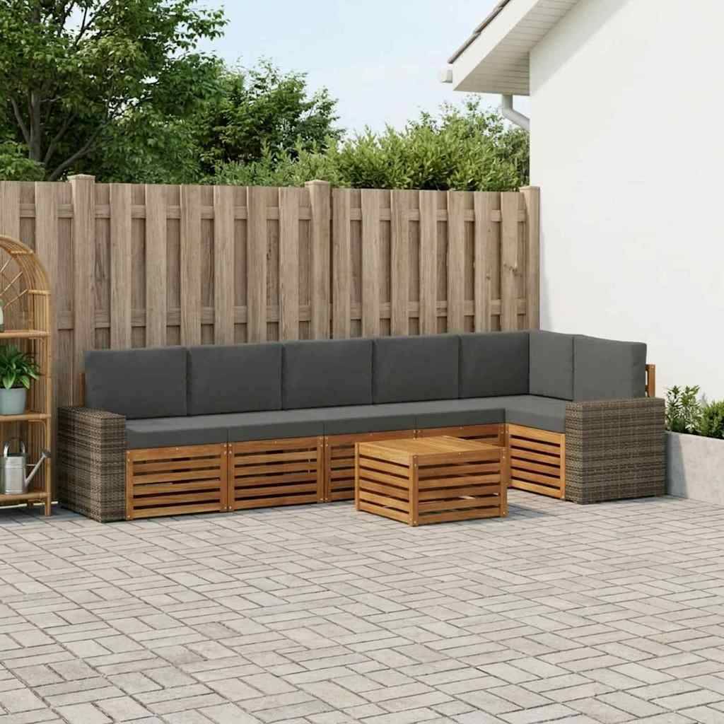 vidaXL Sektionalsofa sæt 7 pcs Naturlig og Antracit Massivt Akacietræ