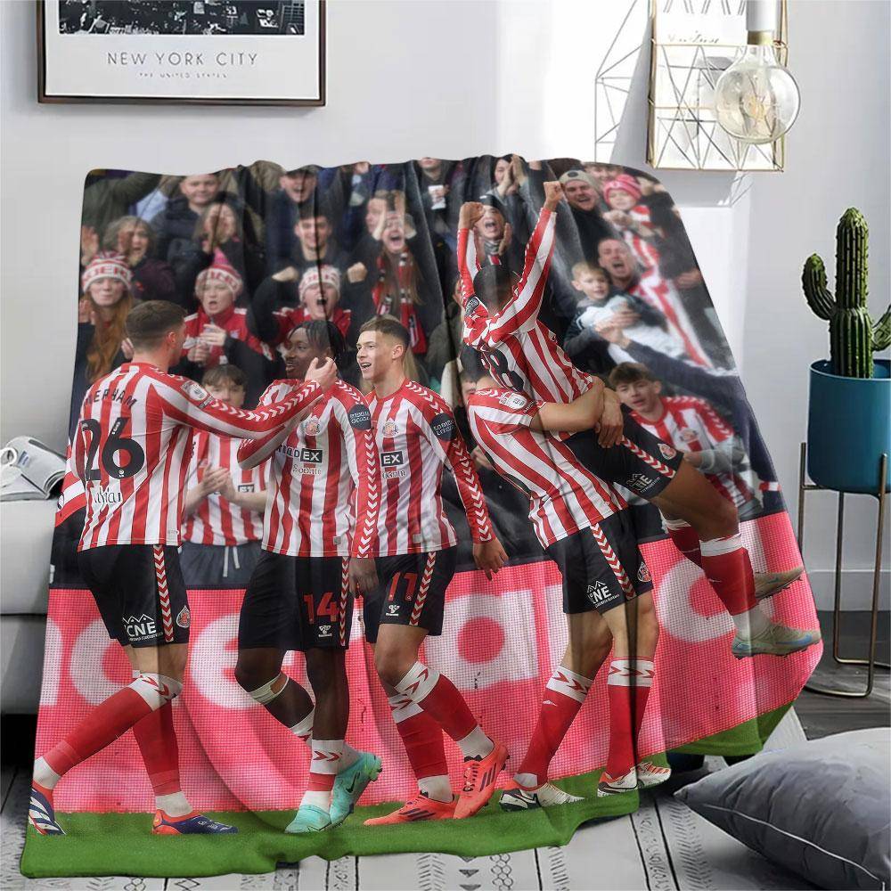 Sunderland AFC Spelare Tryckt Flanellduk, mjuk pläd för sovrum soffa, tvättbar, supporterprodukter, bra present.