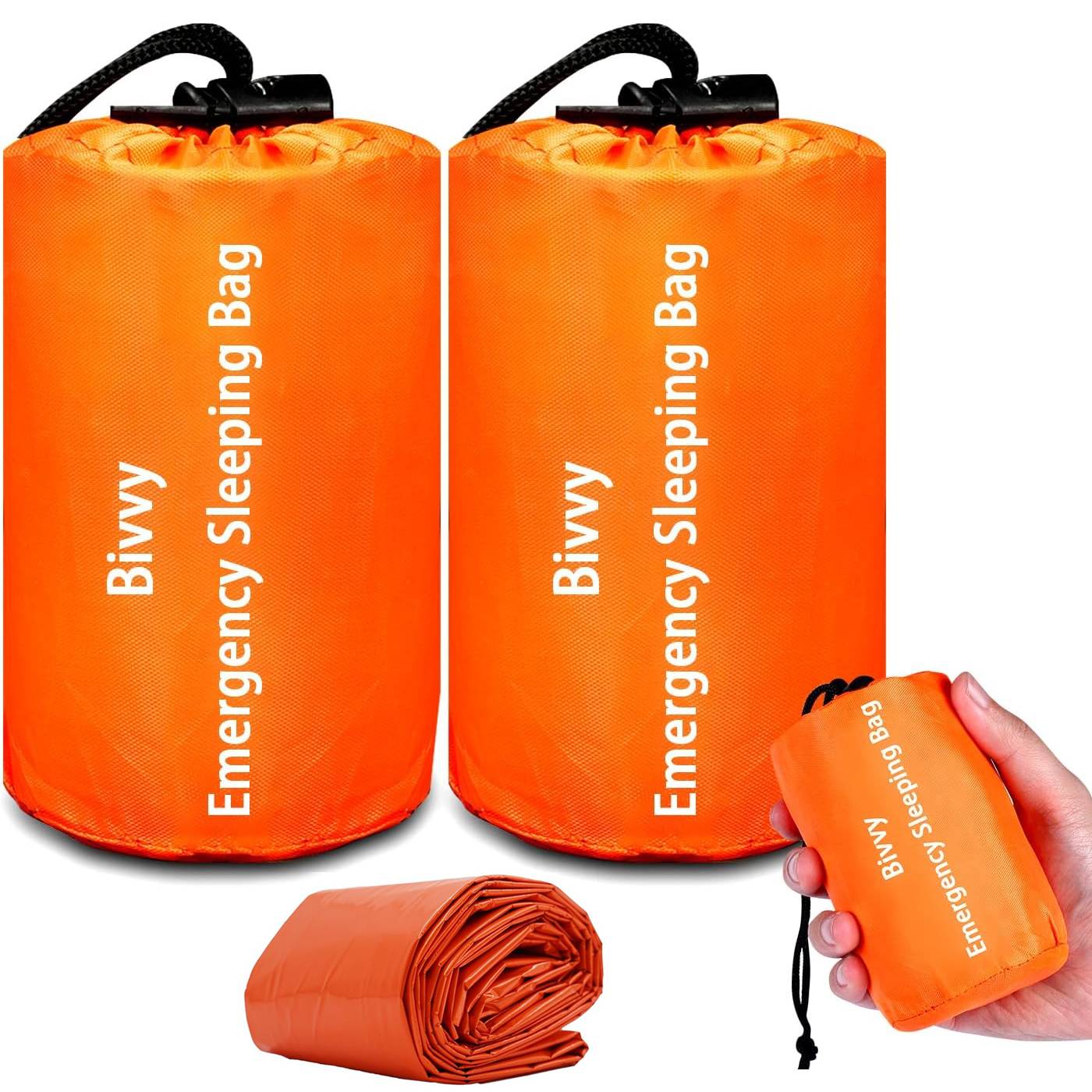 1/2pcs Emergency Sleeping Bag Survival Bag, Portable Waterproof Thermal Bivy Sacks Tac Bivvy Bags,Camping Mylar Sleeping Bag