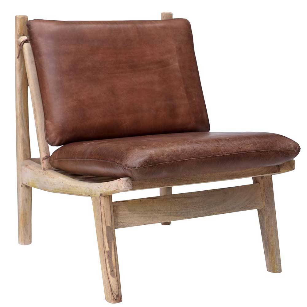 Loungestol med trä & läderkuddar Trademark Living