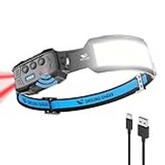 Smiling Shark Uppladdningsbar pannlampa, 7-pack LED-pannlampa, 7 x mycket ljusa vita lampor med rött ljus baktill, pannlampa för camping, cykling, reparationer, LED-pannlampa, USB-uppladdningsbar