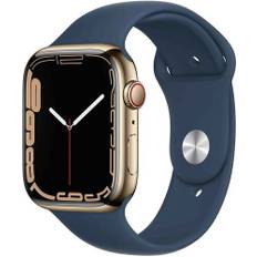 Apple Watch Series 8 Rustfrit stål 41 mm (2022) | GPS + Cellular | guld | Sportsrem Abyss Blue