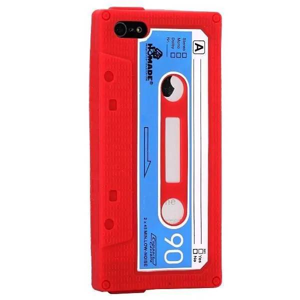 iPhone 5/5S/SE Retro Cover. Silikone kassettebånd. Rød.