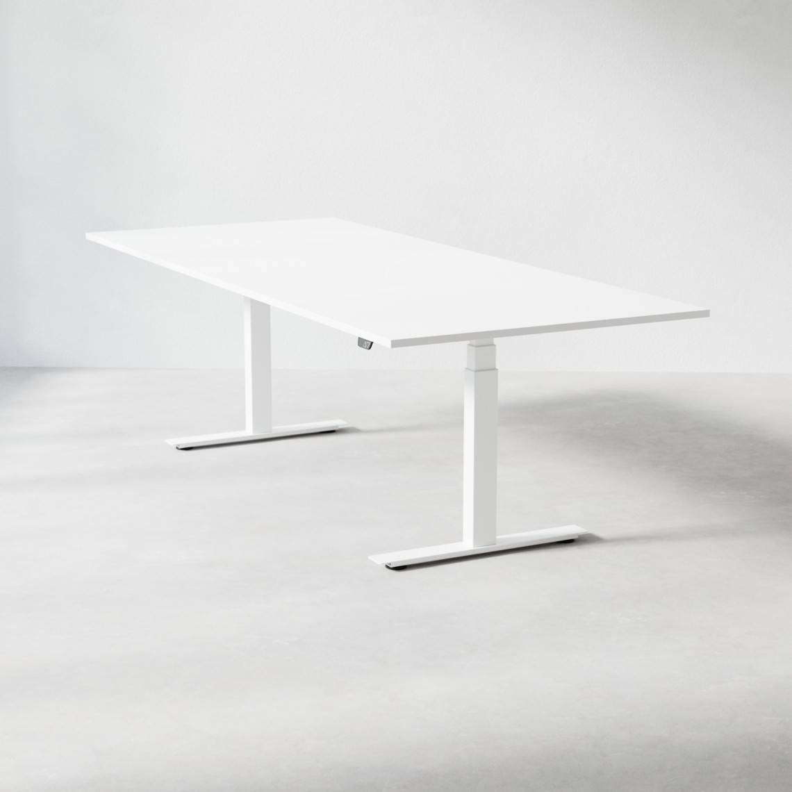 Hæve sænke konferencebord Modul, Størrelse 220 cm, Farve Hvid, Ben Hvid.