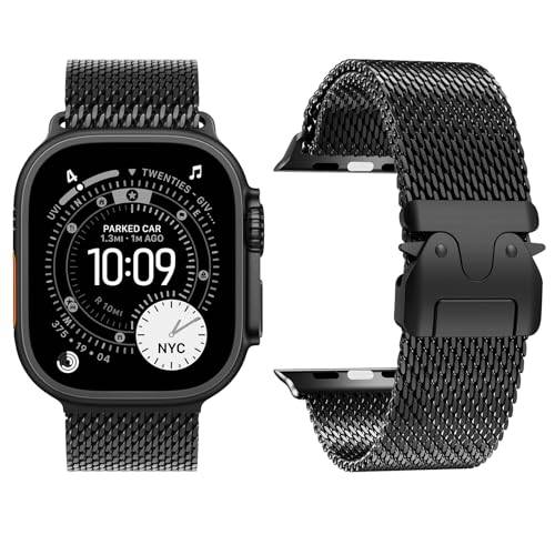 Milanese Loop-remmar Kompatibla med Apple Watch Ultra 2/Ultra 49 mm 46 mm 45 mm 44 mm 42 mm (Series 3 2 1) Kvinnor Män, Fallskärmsstil Remspänne Metallnät Loop Armband för iWatch 10 9 SE 8 7 6 5 4