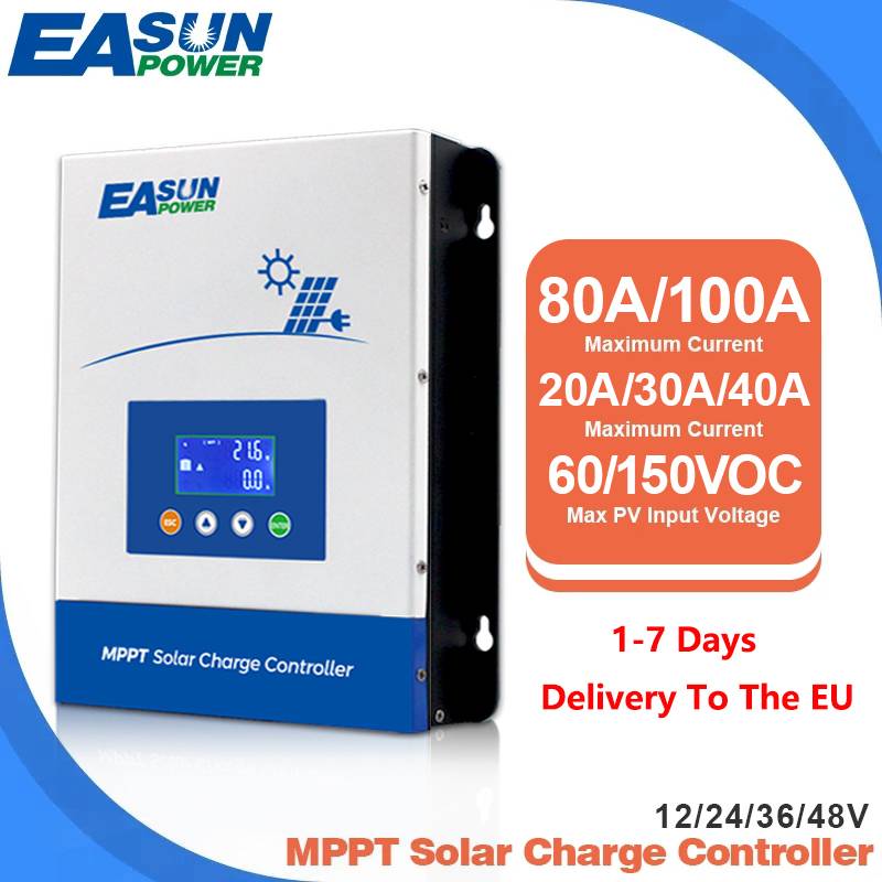 EASUN POWER 20A 40A 60A 80A 100A MPPT Solar Charge Controller 12V 24V 36V 48V Battery Charger 150VDC Back-light Solar Regulator