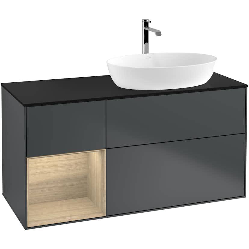 Tvättställsskåp Villeroy & Boch Finion med 3 Lådor Hylla och Bänkskiva för Ocentrerat Tvättställ från Artis & Collaro
