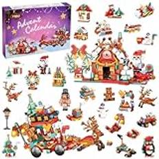 LIHAO Adventskalender 2024 barn julkalender 24 klämbyggstenar jultomte julgran älg figurer jul adventskalender pyssel för barn flickor pojkar
