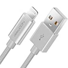 deleyCON 2m Lightning 8 Pin Laddningskabel USB-Kabel Apple MFI Kompatibel med iPhone 14 Pro Max 14 Pro 14 Plus 14 SE 13 Pro Max 13 Pro 13 Mini 12 Pro Max 12 Pro Metallkontakt & Nylonkabel - Silver