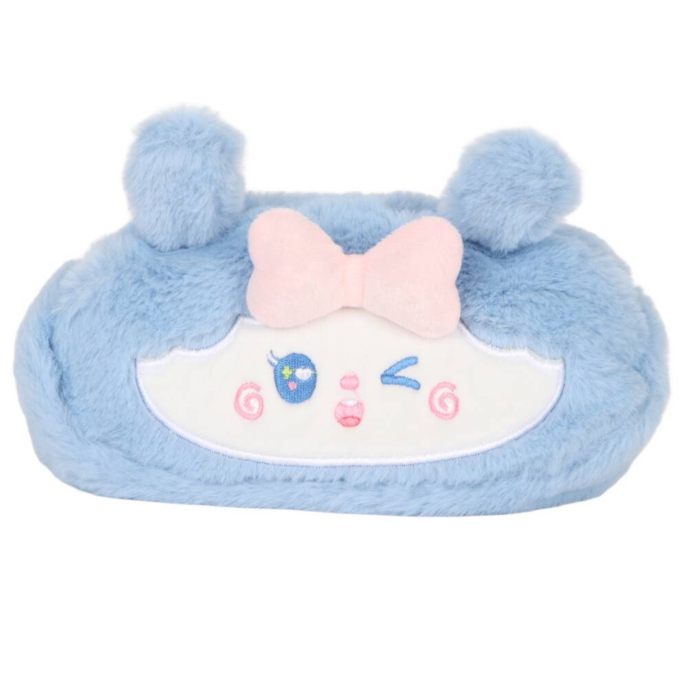 Sød kosmetikpung med kawaii anime-tegneseriedesign, blødt plys+polyestermateriale, let og holdbart lynlåsetui til makeupopbevaring, rejsepung,