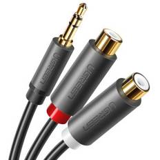 Audio jack adapter kabel 3,5 mm han - 2x RCA hun 0,25 m grå