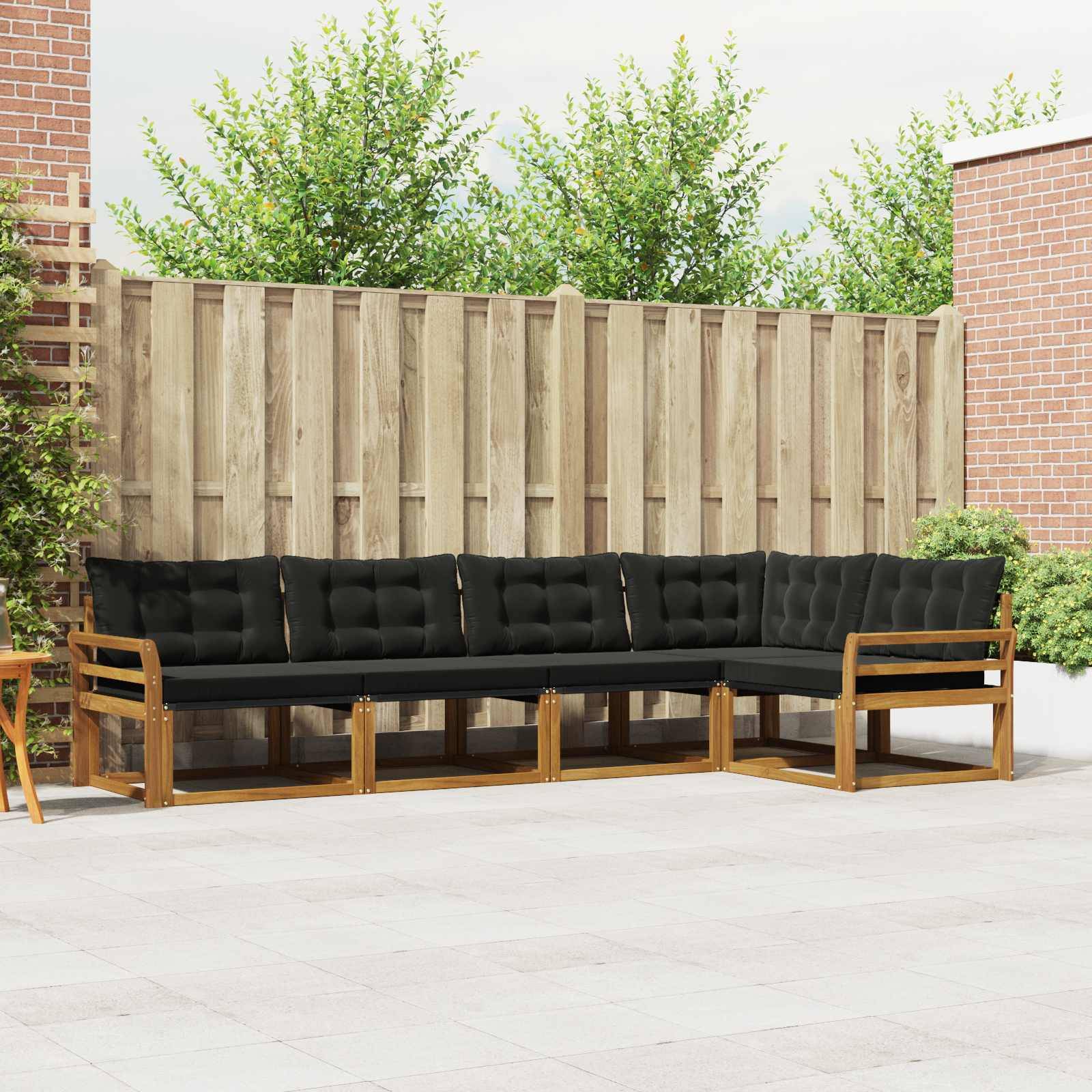 vidaXL Utomhussoffset med kudde 5 pcs Naturlig och svart