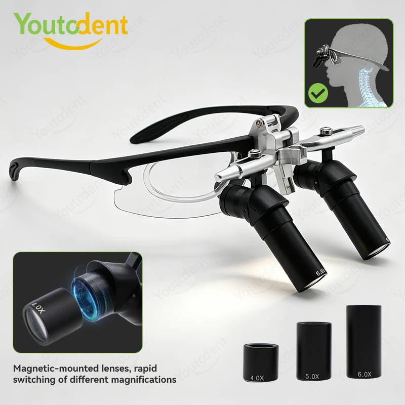 Dental 48 ° Ergo Optical Magnifier Loupe 4X/5X/6X Flip up Loupes With Magnetic Lens Barrel Prevent Bending And Lowering Head