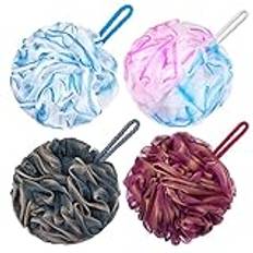 Badluffa, stor 80 g duschsvamp, kroppsskrubbare, nätpuff för män och kvinnor, set med 4 (flerfärgad)