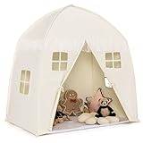 COSTWAY 143 x 100 x 155 cm lekhus för 2-3 barn, prinsessa, barntält, barntält med fönster och dubbel gardin, lektält inomhus och utomhus (beige TP10052DE