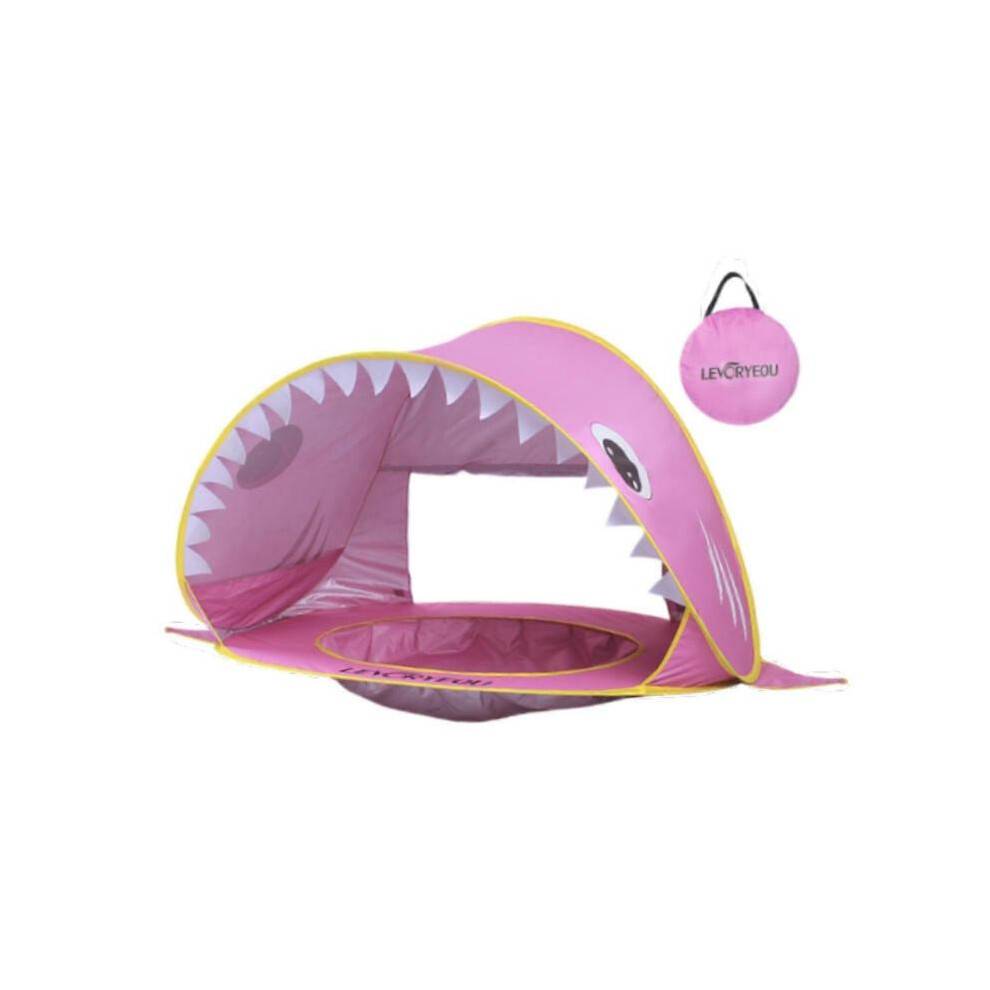 (Pink) Shark Kids Beach Tent Baby Pool Tent Shade Lightweight Comfortable Park Foldable