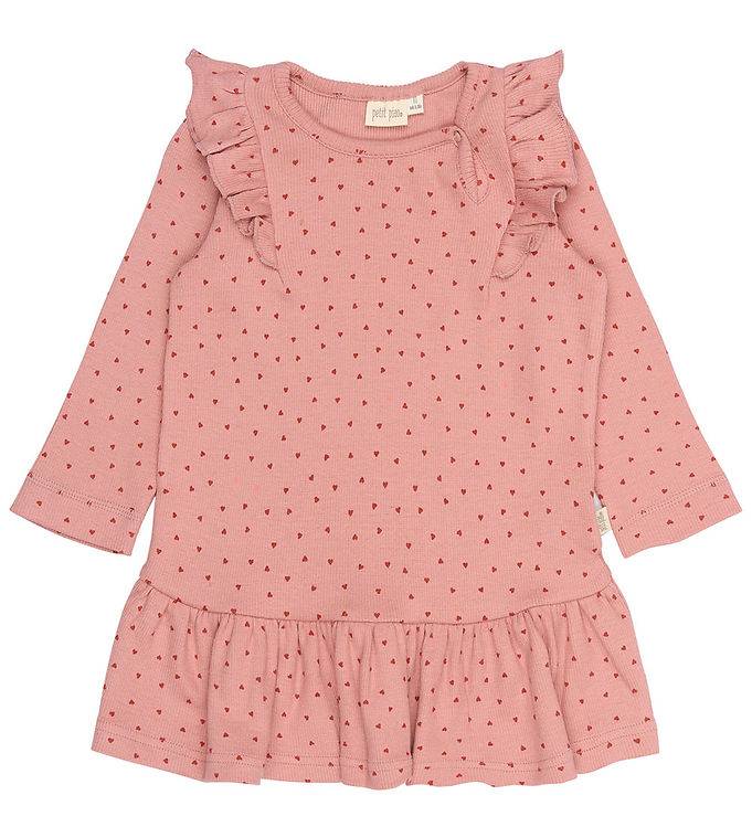 Petit Piao Kjole - Rib/Modal - PPSonja - Dusty Rose Heart - Petit Piao - 1 år (80) - Kjole