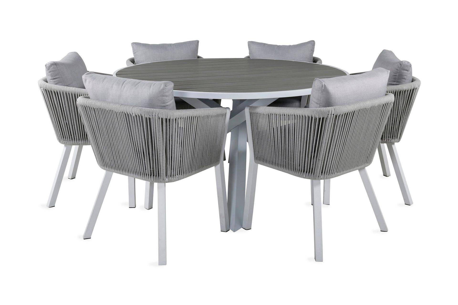 Parma Matgrupp Utomhus Rund Ø140cm + 6 Virya Matstolar - Brun utomhus Vit,Grå Venture Home