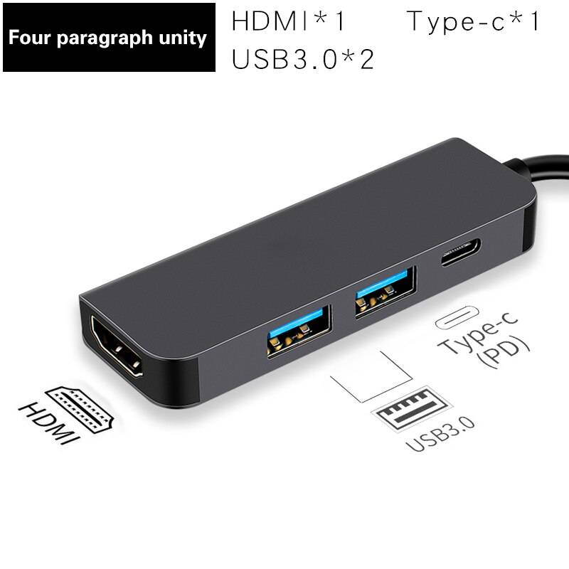 Typ c till hdmi-kompatibel hub usb c 4k pd 5a 87w docka rj45 lan splitter ström för macbook pro/air/huawei mate - 4 in 1 nav