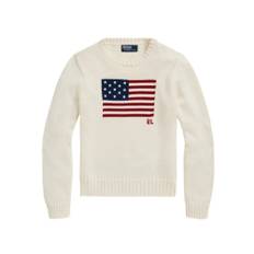 Polo Ralph Lauren, Strik, Dame, Beige, M, Bomuld, Bomuldssweater med amerikansk flag