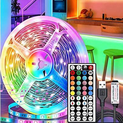 1 st premium RGB LED-ljusslinga med 44-knapps fjärrkontroll, färgskiftande LED-ljus, självhäftande, justerbar färg och ljusstyrka, DIY-installation fö - Multifärgad (3.28FT/1M,16,4 FT/5M,32.8FT/10M,65,6 fot/20 meter,98,4 fot/30 m,49,21 fot/15 meter)