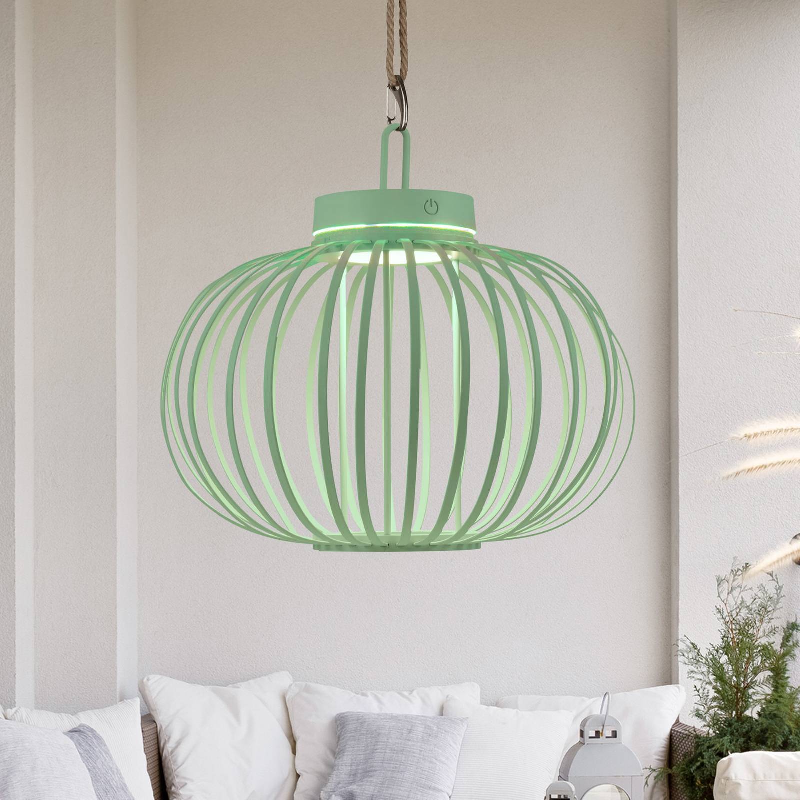 JUST LIGHT. GmbH Akuba LED-bordslampa, grön, 33 cm, bambu Akuba, dimbar, Grön, Vardagsrum / matsal, Bambu, Modern