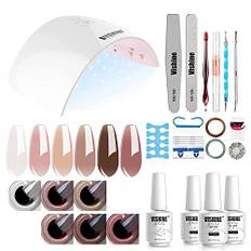 Vishine Nagellack Set Starterset mit Lampe 36W UV Lampe für Gelnägel Starterset 6 Farben Nudefarben UV Nagellack Set Herbst Winter Gellack UV LED Nagellampe Set UV Gel Shellac Nagellack Set #055