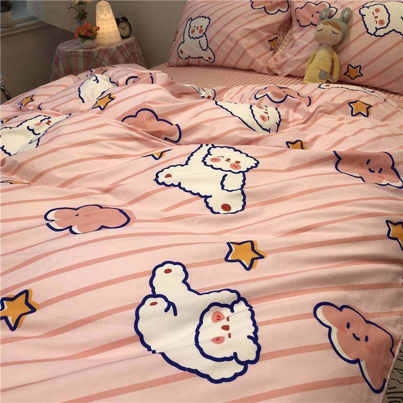 Three-Piece Set Of Single Bed Sheets In Student Dormitory - Cloud Bunny / 1.5M four piece suit