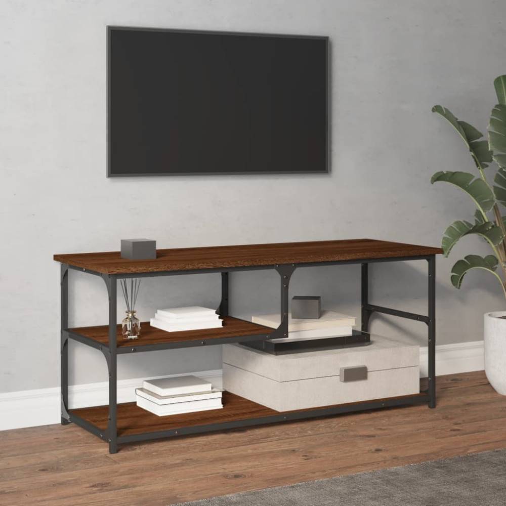Tv-bänk brun ek 103x38x46,5 cm konstruerat trä och stål