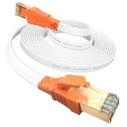 Nixsto 5 m Ethernet-kabel, Cat 8, hög hastighet, 40 Gbps, 2 000 MHZ Gigabit LAN-kabel, nätverkskabel med RJ45-kontakt för router, modem, switch, spel, TV-box snabbare än Cat5e/Cat6/Cat 7