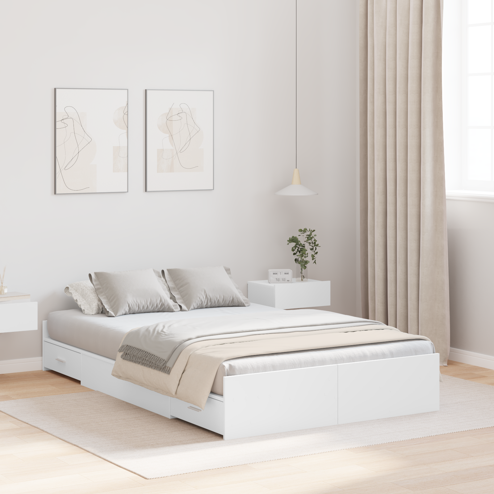 Seng Med Opbevaring Hvid 120 X 190 Cm Konstrueret Træ