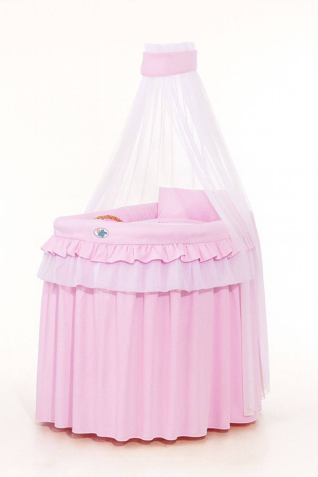 Wicker Moses Basket With Canopy - Little Princess Pink