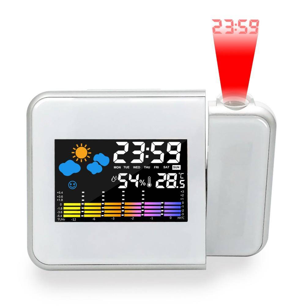 8190 Väderstation Projektionsklocka: Kreativ tyst LED-display, färgskärm, evighetskalender, väder och elektronisk väckarklocka svart