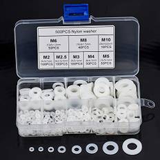 WEKON 500 st plastbrickor, nylondistans M2 M2,5 M3 M4 M5 M6 M8 M10 bricka för mekanik, sortiment av nylontätningsbricka med isolering diameter 5–20 mm