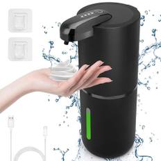 Cuteefun Automatisk skummande tvåldispenser, 380 ml uppladdningsbar beröringsfri handtvålsdispenser, 4-nivåers justerbar skumvolym, IPX5 vattentät, väggmonterad svart dispenser för badrum, kök