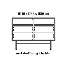 Kristensen Monogram skænk (Skænk m/ 4 skuffer & 2 hylder, Eg massiv)