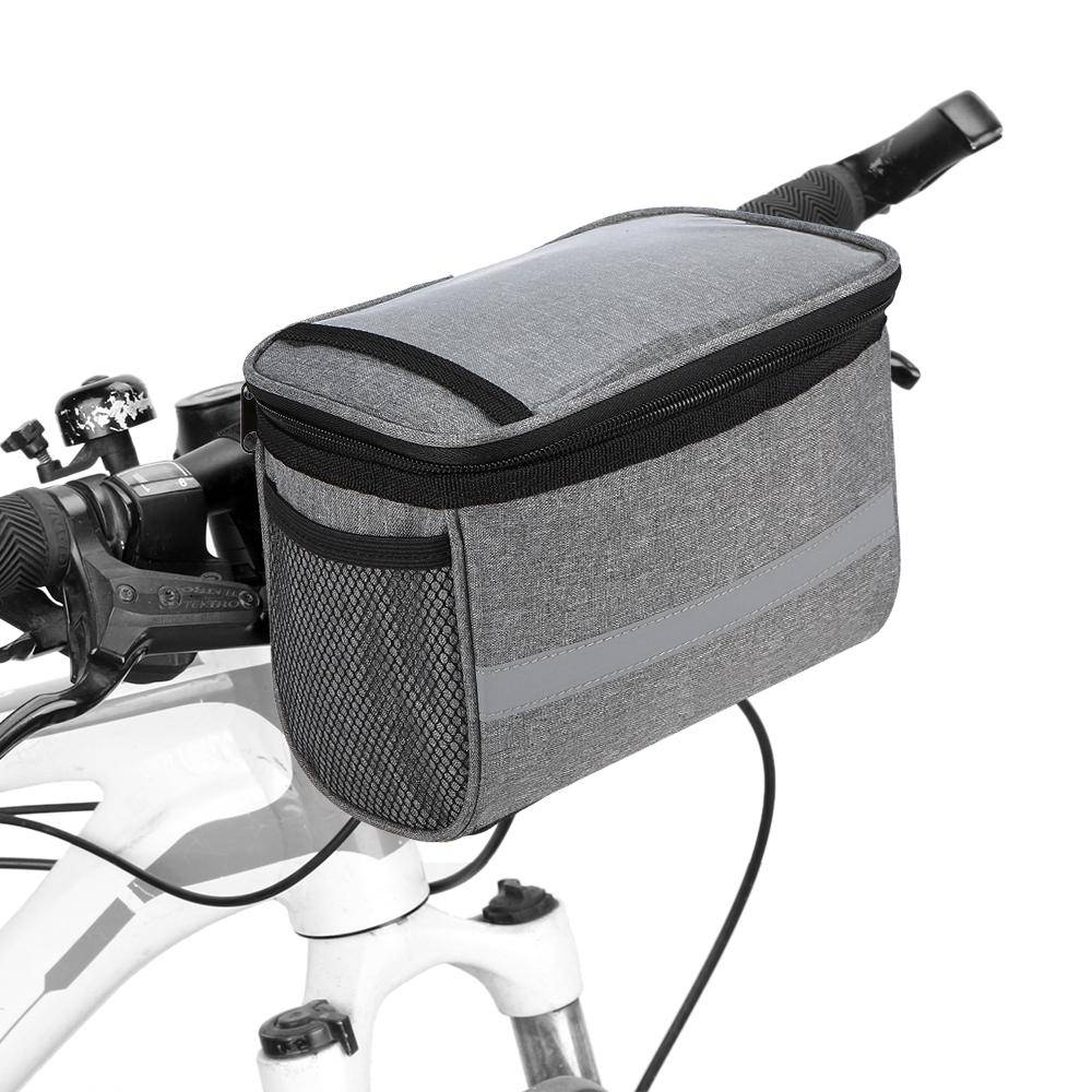 Cykelcykel Cykelisolerad frontväska MTB Cykelstyrväska Korg Pannier Kylarväska med reflekterande remsa grå
