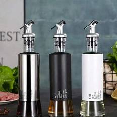 1 st oljeflaska i rostfritt stål med sojasås-/vinägerflaska i glas, kryddflaska för kök med mätskala och snäpplock - Multifärgad (Silver 200ml,Silver 300ml,Silver 500ml,Svart 500ml)